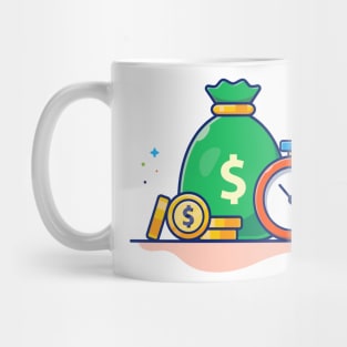 Timer with sack of coin cartoon Mug